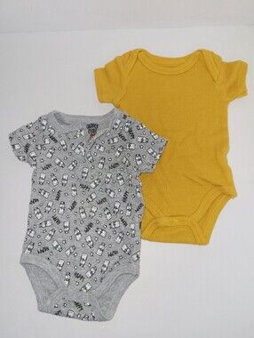 Dapper Dude Size 3-6 Months 2 Pk Gray Yellow Textured One-Piece Bodysuit Onesies